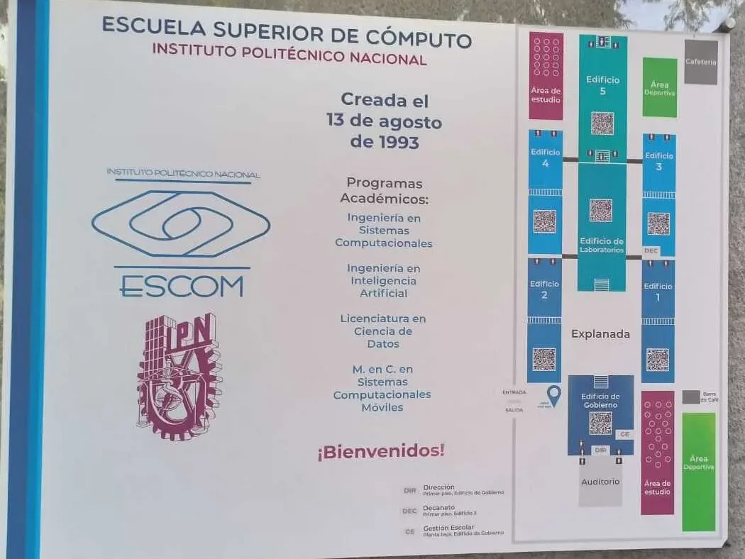 Croquis de ESCOM señalando la ubicación del club, entre el Edificio 1 y el Edificio 3